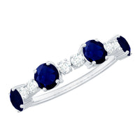Genuine Blue Sapphire Half Eternity Ring with Diamond