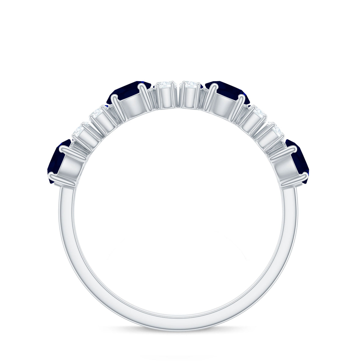 Genuine Blue Sapphire Half Eternity Ring with Diamond