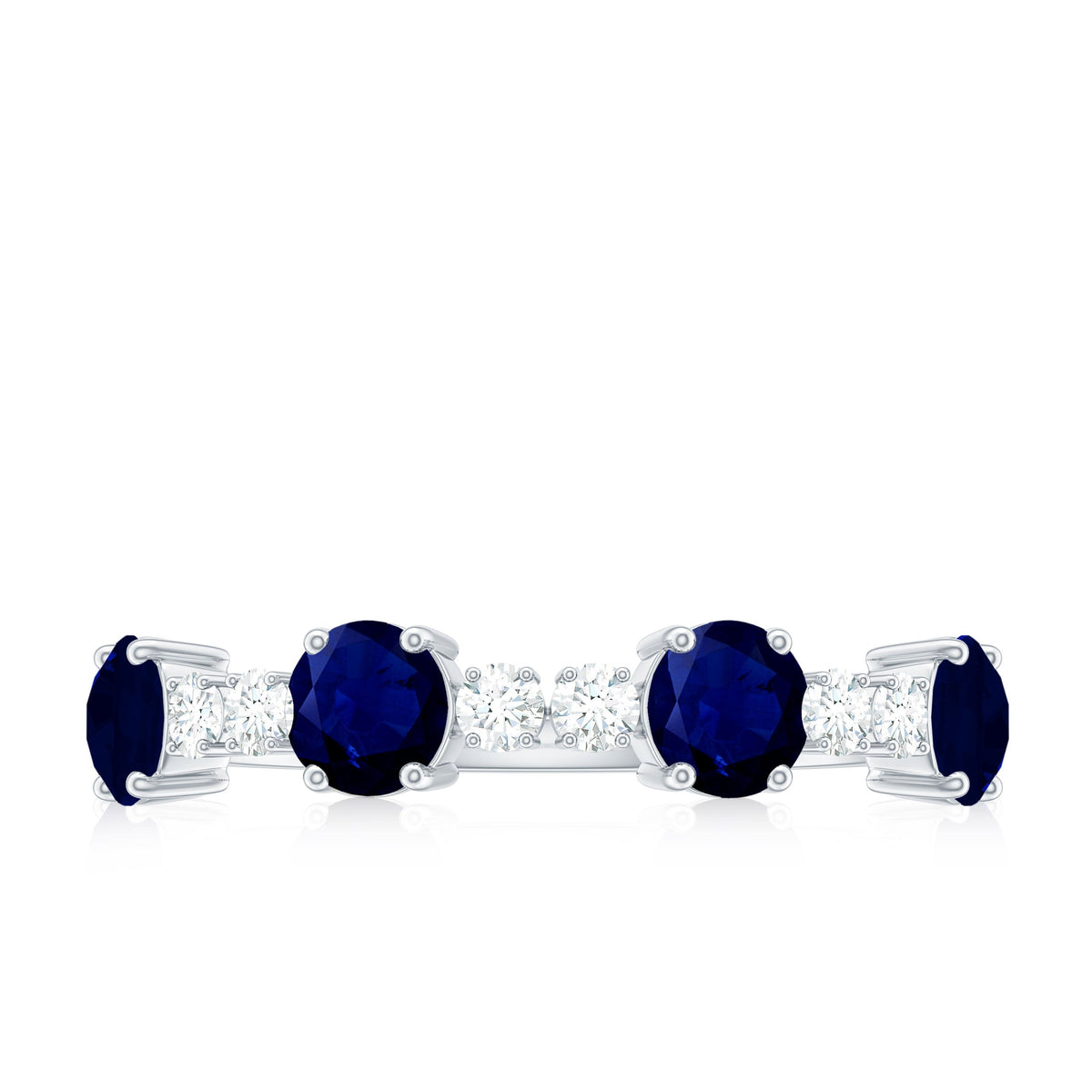 Genuine Blue Sapphire Half Eternity Ring with Diamond