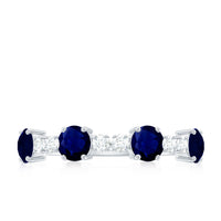 Genuine Blue Sapphire Half Eternity Ring with Diamond
