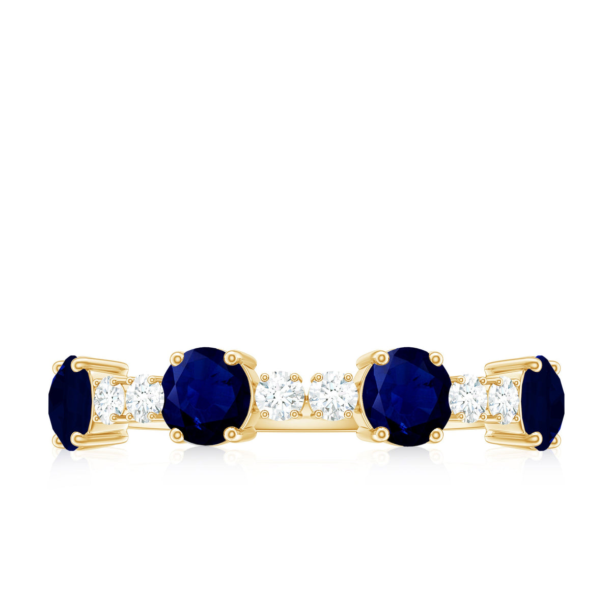 Genuine Blue Sapphire Half Eternity Ring with Diamond