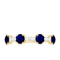 Genuine Blue Sapphire Half Eternity Ring with Diamond