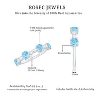 Genuine Aquamarine and Diamond Half Eternity Ring in Prong Setting