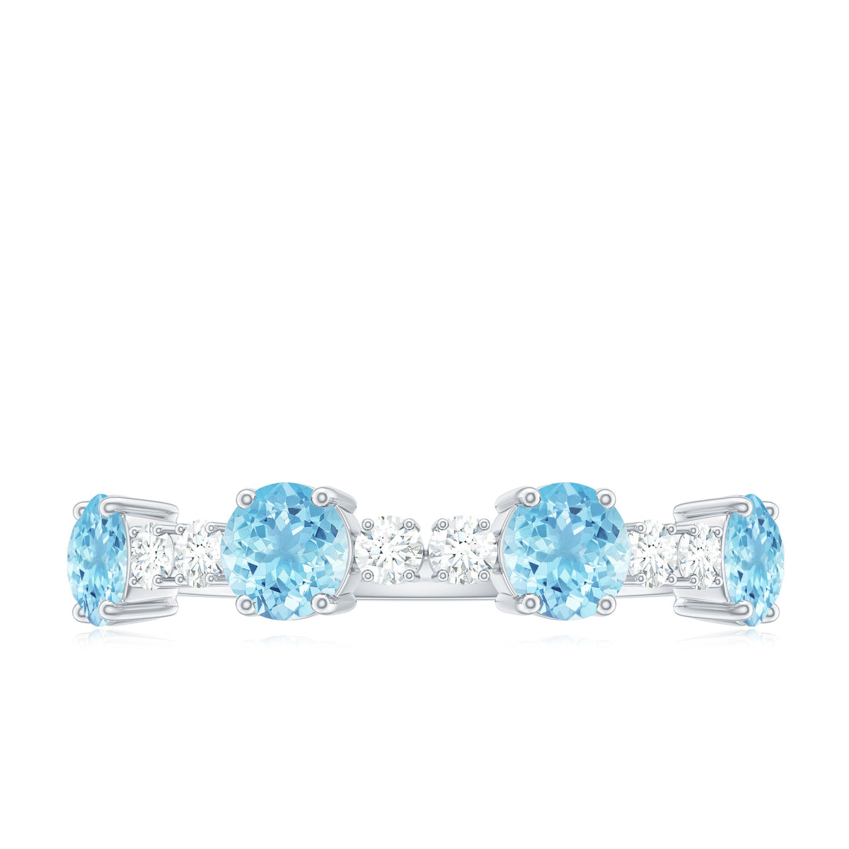 Genuine Aquamarine and Diamond Half Eternity Ring in Prong Setting