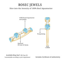 Genuine Aquamarine and Diamond Half Eternity Ring in Prong Setting