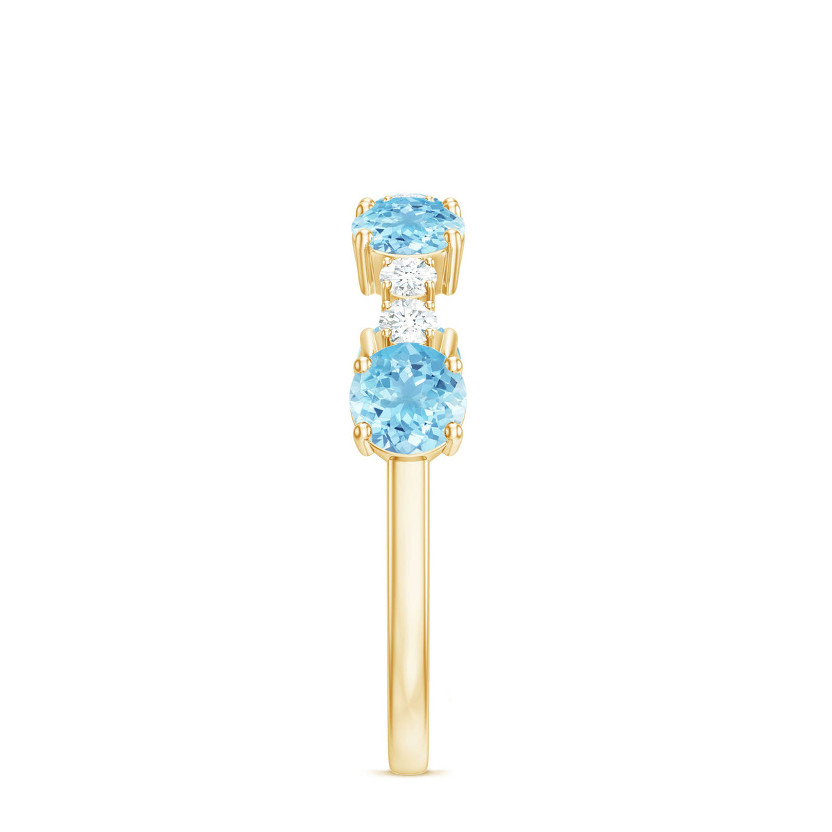 Genuine Aquamarine and Diamond Half Eternity Ring in Prong Setting