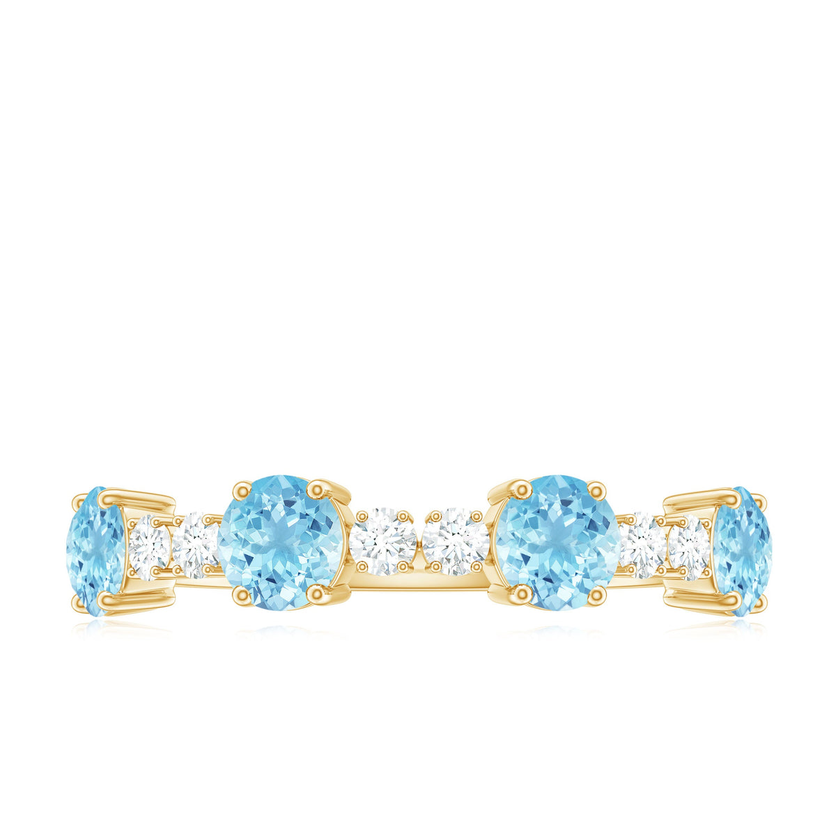 Genuine Aquamarine and Diamond Half Eternity Ring in Prong Setting