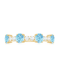 Genuine Aquamarine and Diamond Half Eternity Ring in Prong Setting