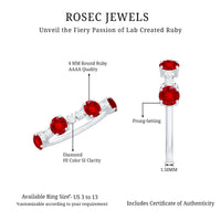 Certified Lab Grown Ruby Half Eternity Ring with Diamond