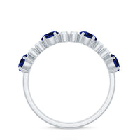 Certified Lab Grown Blue Sapphire Half Eternity Anniversary Ring with Diamond