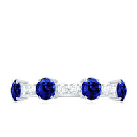 Certified Lab Grown Blue Sapphire Half Eternity Anniversary Ring with Diamond
