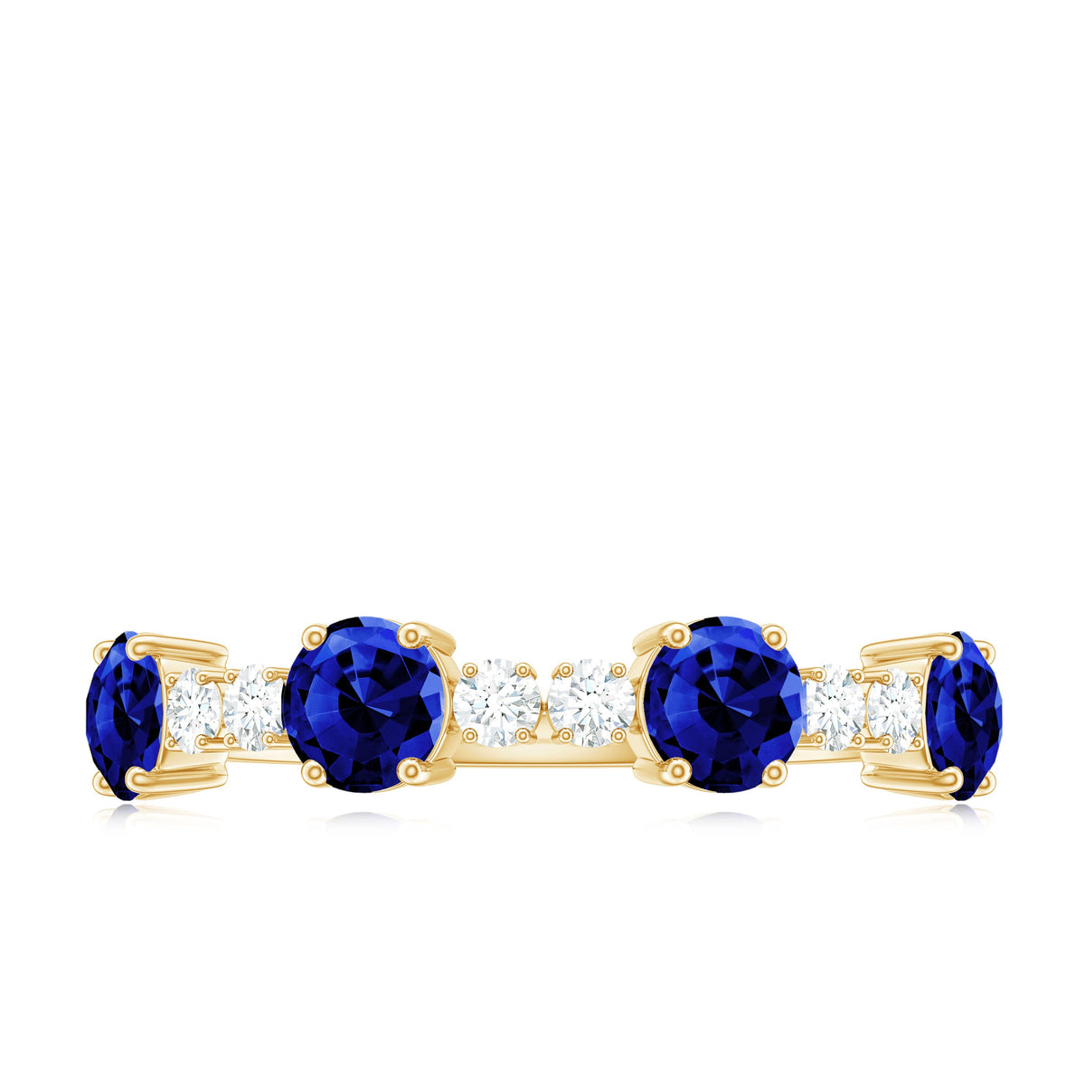 Certified Lab Grown Blue Sapphire Half Eternity Anniversary Ring with Diamond
