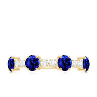 Certified Lab Grown Blue Sapphire Half Eternity Anniversary Ring with Diamond