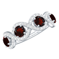 Natural Garnet Diamond Infinity Eternity Ring with Braided Shank