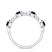 Natural Garnet Diamond Infinity Eternity Ring with Braided Shank
