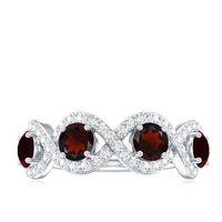 Natural Garnet Diamond Infinity Eternity Ring with Braided Shank