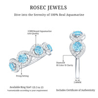 Braided Half Eternity Ring with Genuine Aquamarine and Diamond