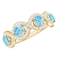 Braided Half Eternity Ring with Genuine Aquamarine and Diamond