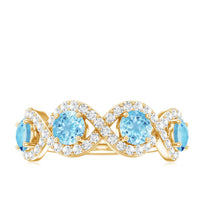Braided Half Eternity Ring with Genuine Aquamarine and Diamond