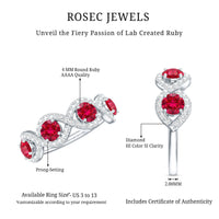 Certified Lab Created Ruby Half Eternity Infinity Ring with Diamond