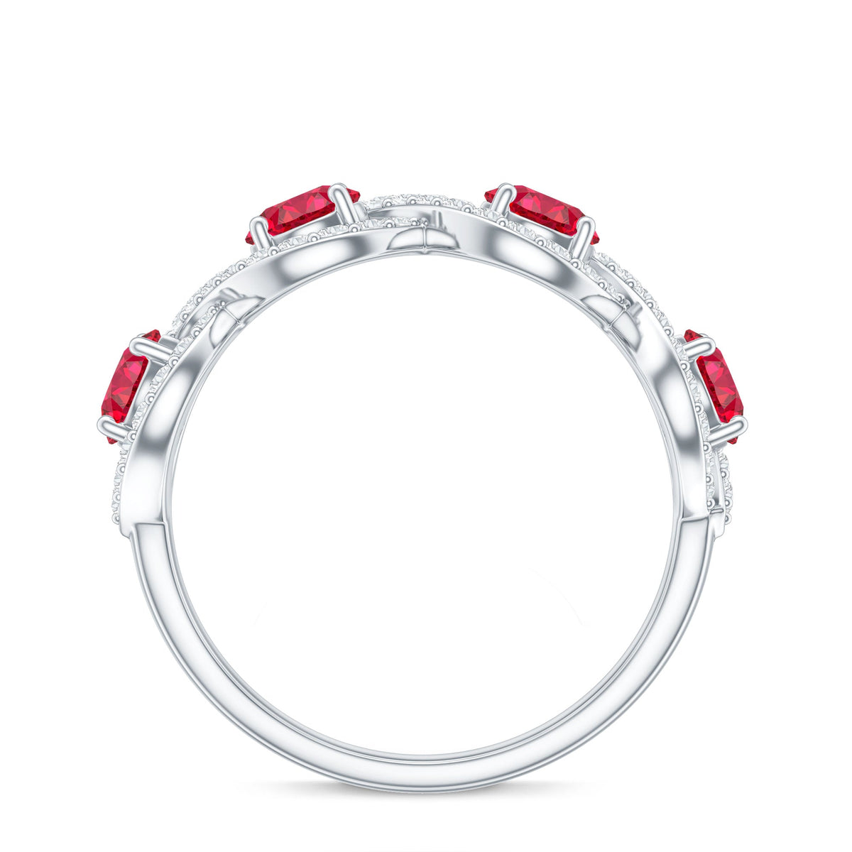Certified Lab Created Ruby Half Eternity Infinity Ring with Diamond