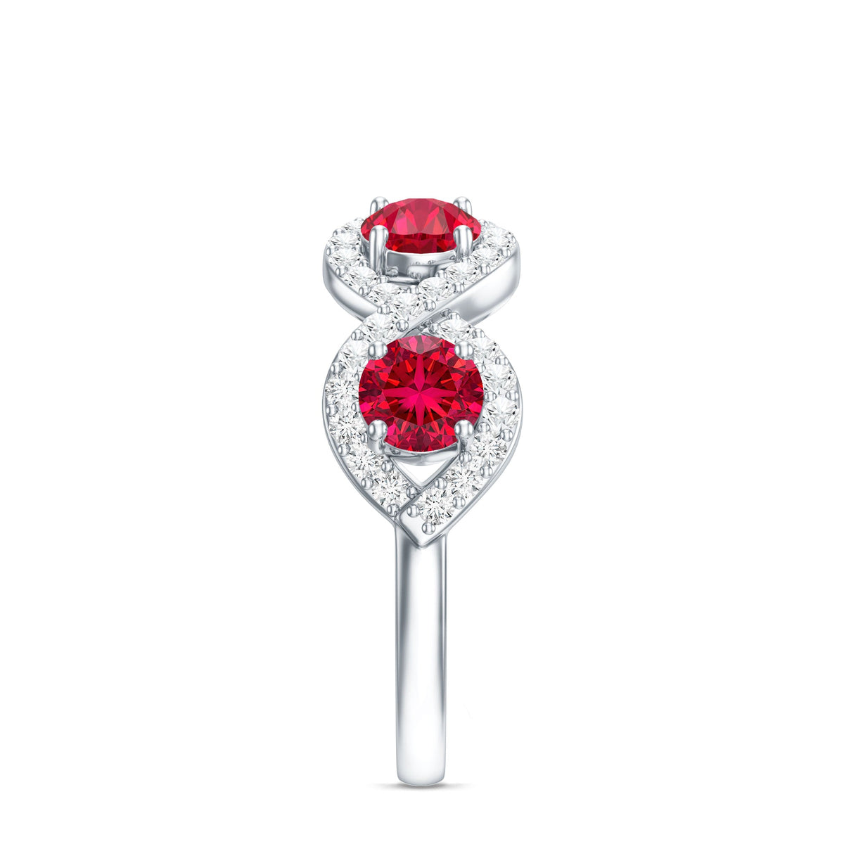 Certified Lab Created Ruby Half Eternity Infinity Ring with Diamond
