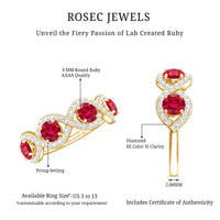 Certified Lab Created Ruby Half Eternity Infinity Ring with Diamond