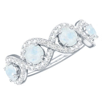 Genuine Moonstone Half Eternity Ring with Diamond