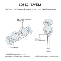 Genuine Moonstone Half Eternity Ring with Diamond