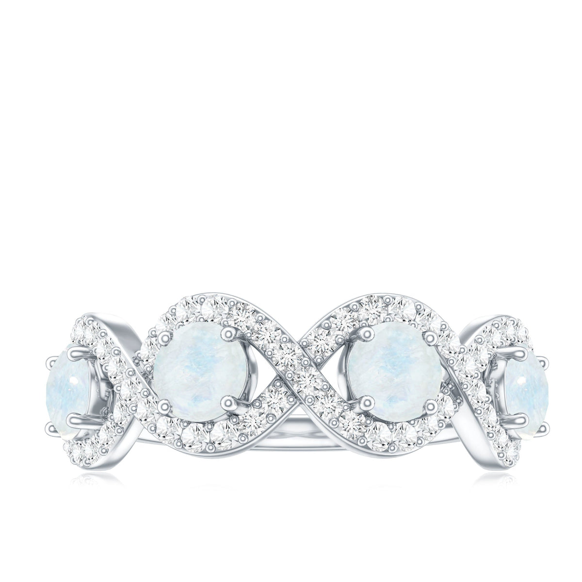 Genuine Moonstone Half Eternity Ring with Diamond