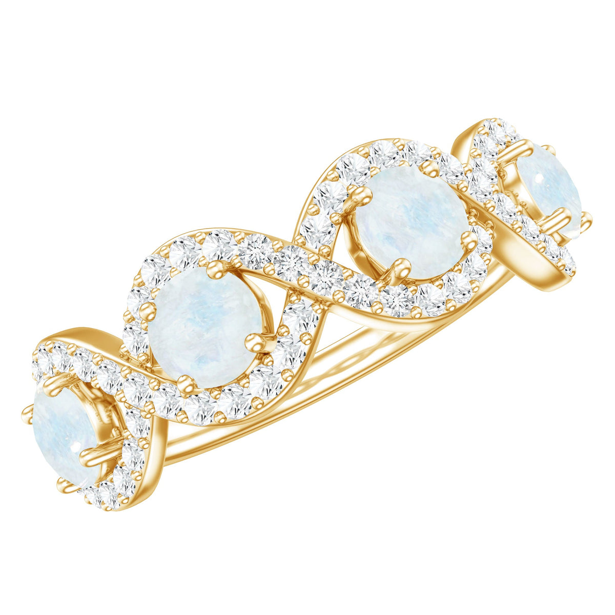 Genuine Moonstone Half Eternity Ring with Diamond