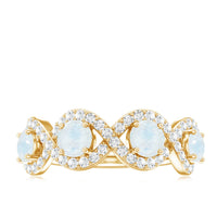 Genuine Moonstone Half Eternity Ring with Diamond