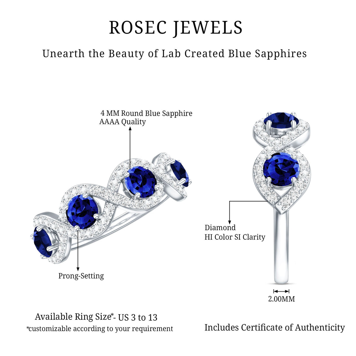 2 CT Lab-Created Blue Sapphire and Diamond Braided Half Eternity Band Ring