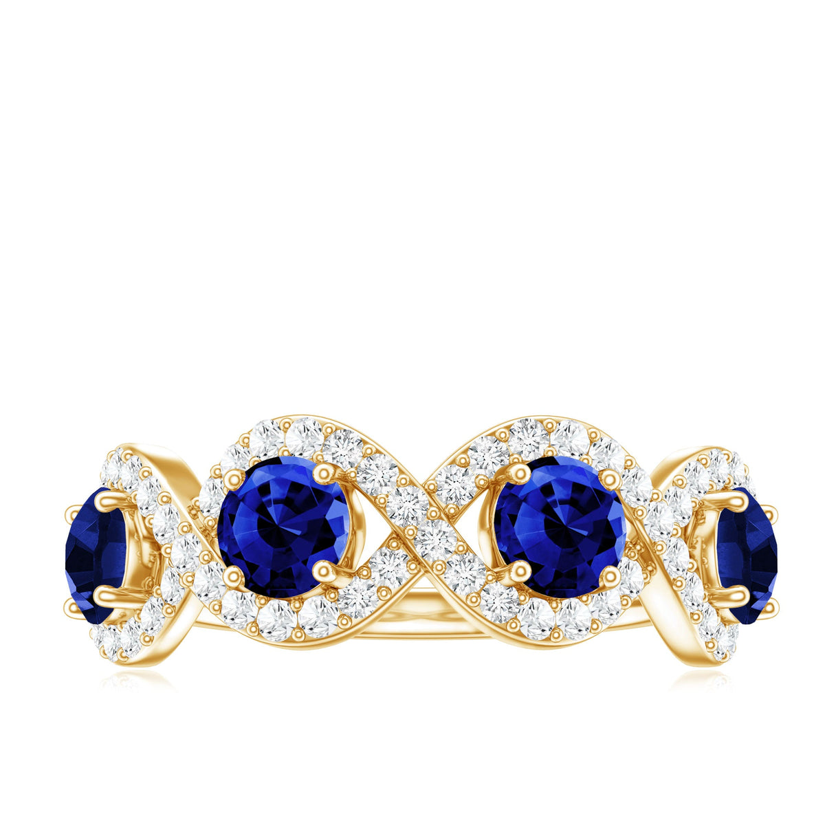 2 CT Lab-Created Blue Sapphire and Diamond Braided Half Eternity Band Ring