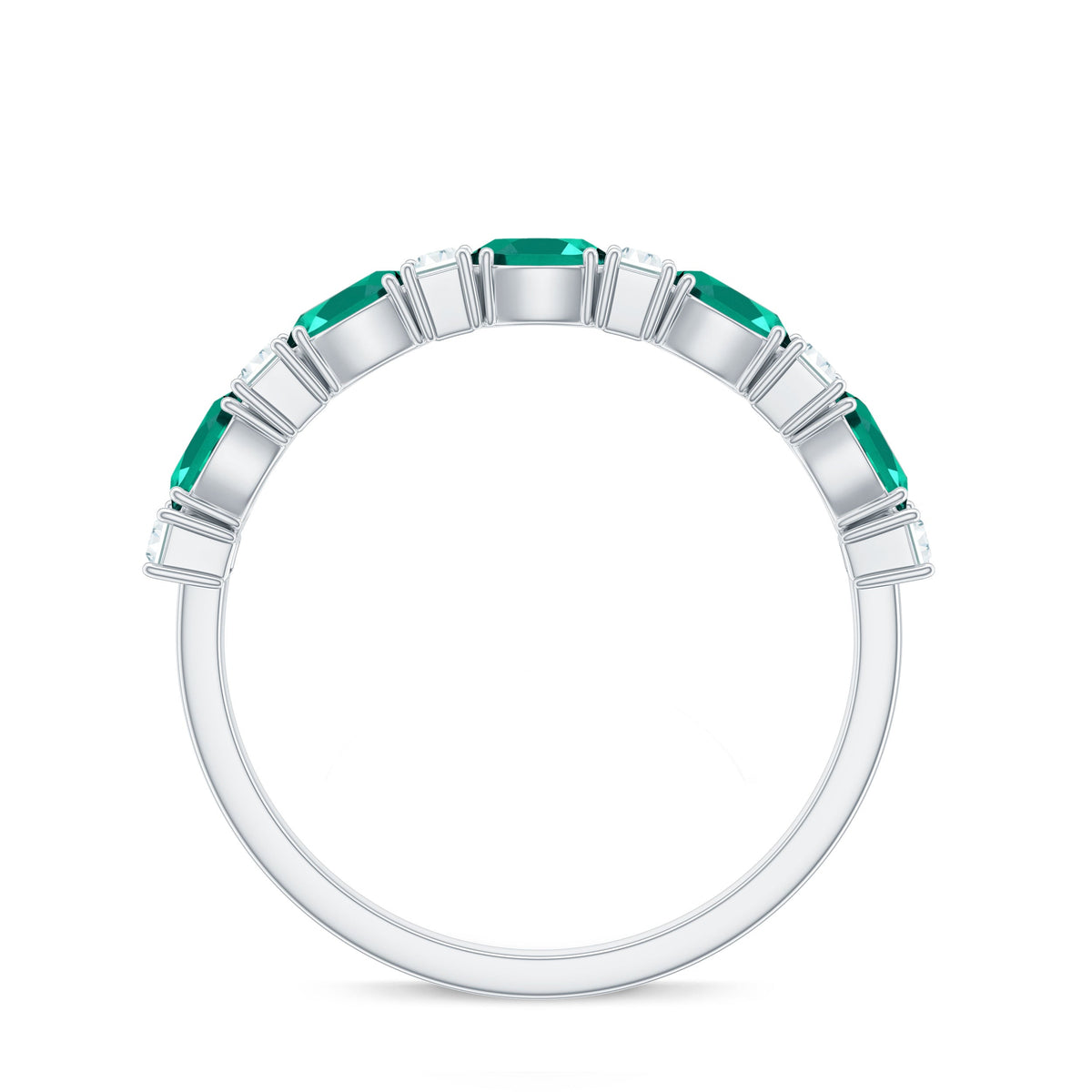 Certified Lab Grown Emerald Half Eternity Ring with Moissanite