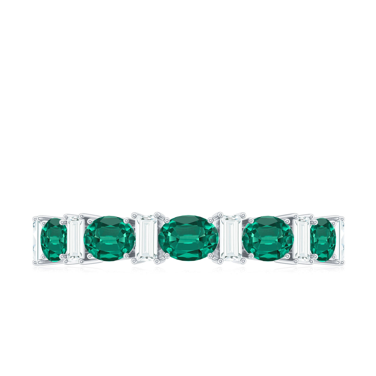 Certified Lab Grown Emerald Half Eternity Ring with Moissanite