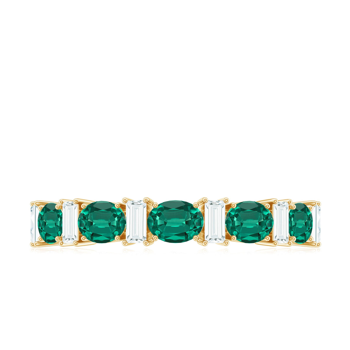 Certified Lab Grown Emerald Half Eternity Ring with Moissanite