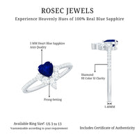 Natural 0.6 Blue Sapphire Heart Promise Ring with Diamond