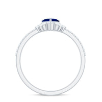 Natural 0.6 Blue Sapphire Heart Promise Ring with Diamond