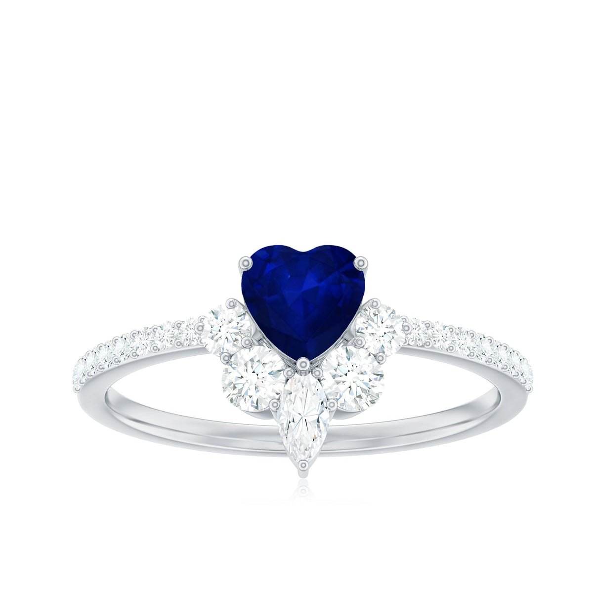 Natural 0.6 Blue Sapphire Heart Promise Ring with Diamond