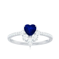 Natural 0.6 Blue Sapphire Heart Promise Ring with Diamond