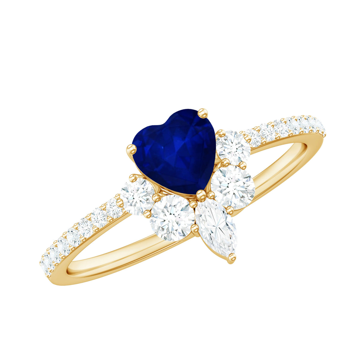 Natural 0.6 Blue Sapphire Heart Promise Ring with Diamond