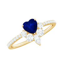 Natural 0.6 Blue Sapphire Heart Promise Ring with Diamond