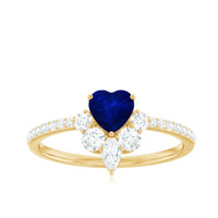 Natural 0.6 Blue Sapphire Heart Promise Ring with Diamond