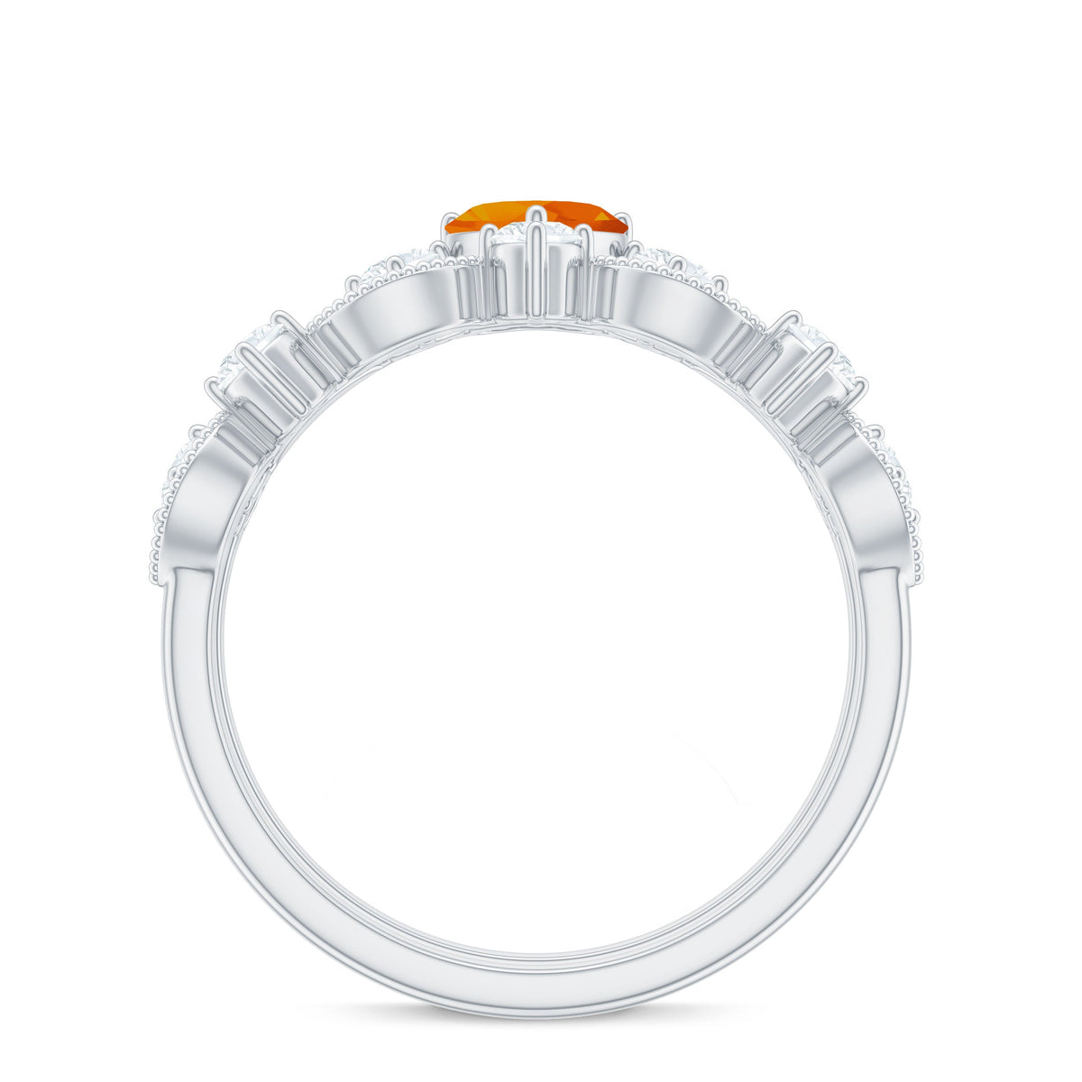 Vintage Inspired Fire Opal and Diamond Wedding Ring Set