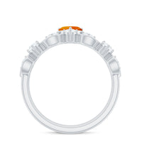 Vintage Inspired Fire Opal and Diamond Wedding Ring Set