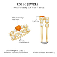 Vintage Inspired Fire Opal and Diamond Wedding Ring Set