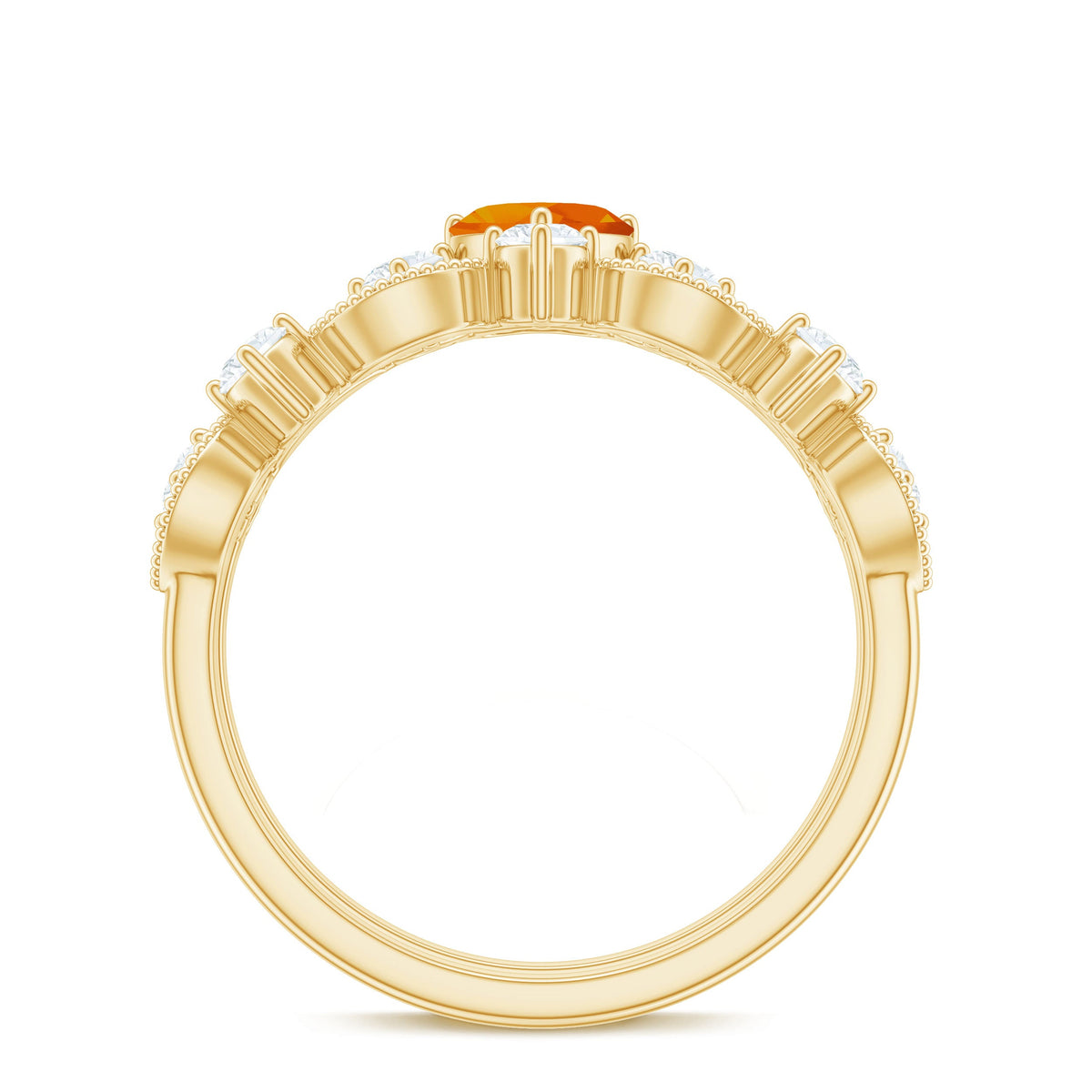 Vintage Inspired Fire Opal and Diamond Wedding Ring Set