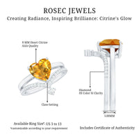 Natural Citrine Heart Engagement Ring with Diamond Enhancer