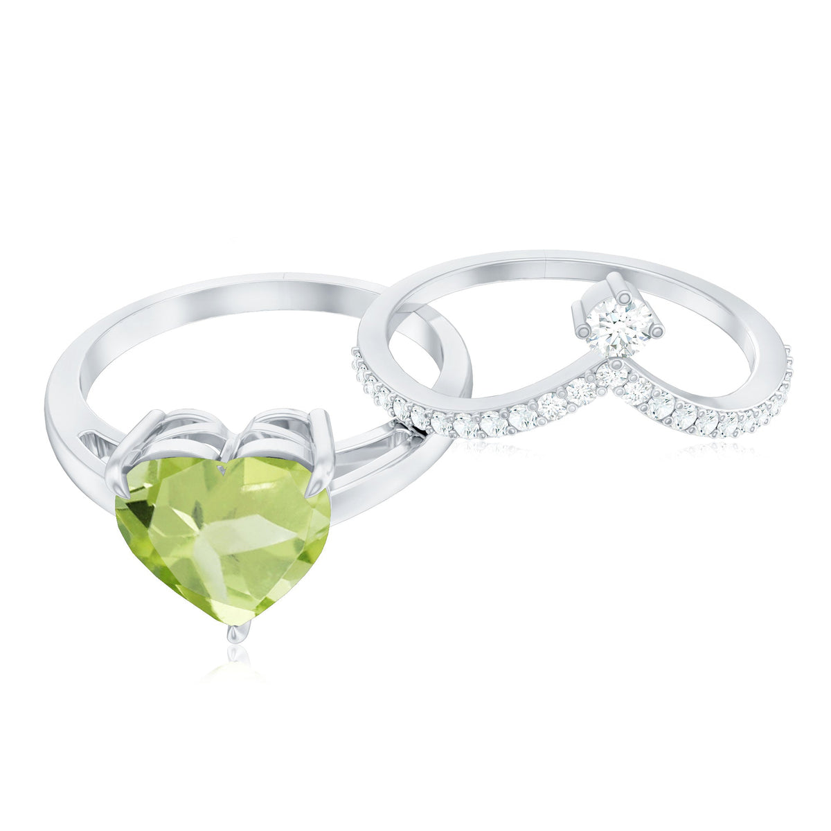 Natural 2 Carat Peridot Heart Engagement Ring with Diamond Enhancer